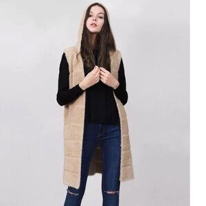 Do Everything in Love Anthropologie Long Hooded Cardigan Vest Fuzzy